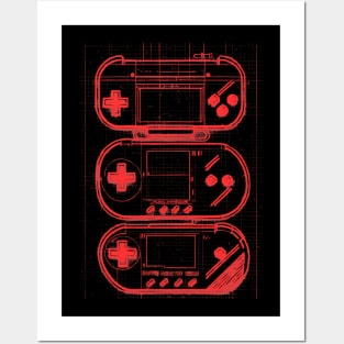 Red Handheld Gaming Blueprint Posters and Art